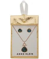 Anne Klein Gold-Tone 2-Pc. Set Abalone Teardrop Pendant Necklace & Matching Stud Earrings