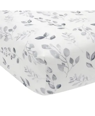 Lambs & Ivy Painted Forest White/Gray Watercolor Leaf Print Baby Fitted Crib Sheet