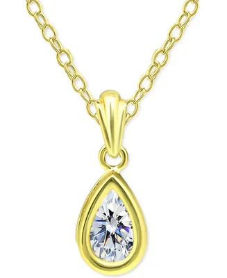 Giani Bernini Cubic Zirconia Pear Bezel 18" Pendant Necklace in 18k Gold-Plated Sterling Silver, Created for Macy's