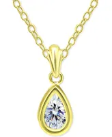 Giani Bernini Cubic Zirconia Pear Bezel 18" Pendant Necklace in 18k Gold-Plated Sterling Silver, Created for Macy's