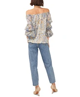 Vince Camuto Women's Paisley Off The Shoulder Bubble Sleeve Tie Front Blouse