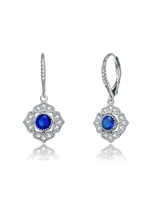 Genevive Sterling Silver White Gold Plated Round Cubic Zirconia Petal Flower Style Earrings