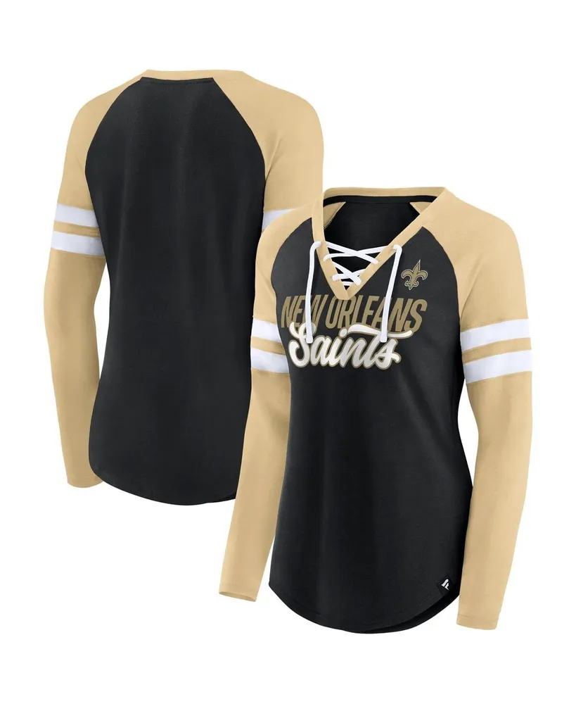Women's Fanatics Black, Gold New Orleans Saints True to Form Raglan Lace-Up V-Neck Long Sleeve T-shirt