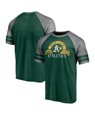 Men's Fanatics Heather Green Oakland Athletics Utility Two-Stripe Raglan Tri-Blend T-shirt