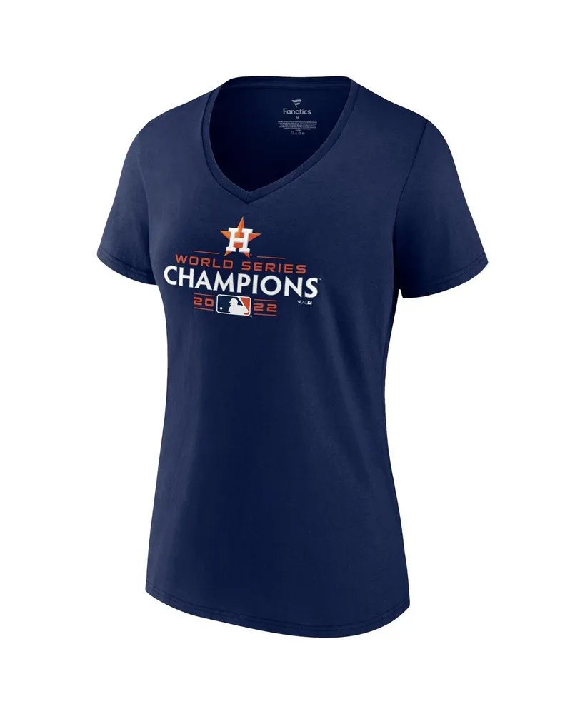 Women's Fanatics Navy Houston Astros 2022 World Series Champions Logo Plus V-Neck T-shirt