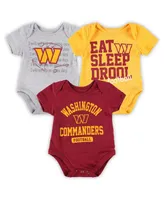 Newborn and Infant Boys Girls Burgundy, Gold, Heather Gray Washington Commanders Three-Piece Eat Sleep Drool Bodysuit Set