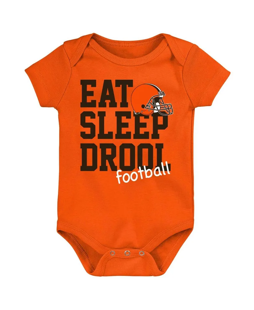 Newborn and Infant Boys and Girls Brown, Orange, Heathered Gray Cleveland Browns Three-Piece Eat Sleep Drool Bodysuit Set