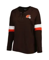 Women's New Era Brown Cleveland Browns Plus Athletic Varsity Lace-Up V-Neck Long Sleeve T-shirt