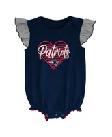 Girls Newborn and Infant Navy, Heathered Gray New England Patriots All The Love Bodysuit Bib Booties Set