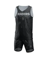 Men's Foco Black Las Vegas Raiders Colorblock Mesh V-Neck and Shorts Set