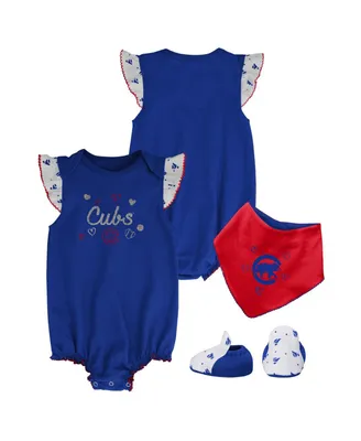 Girls Newborn and Infant Royal Chicago Cubs 3-Piece Home Plate Bodysuit Bib Booties Set
