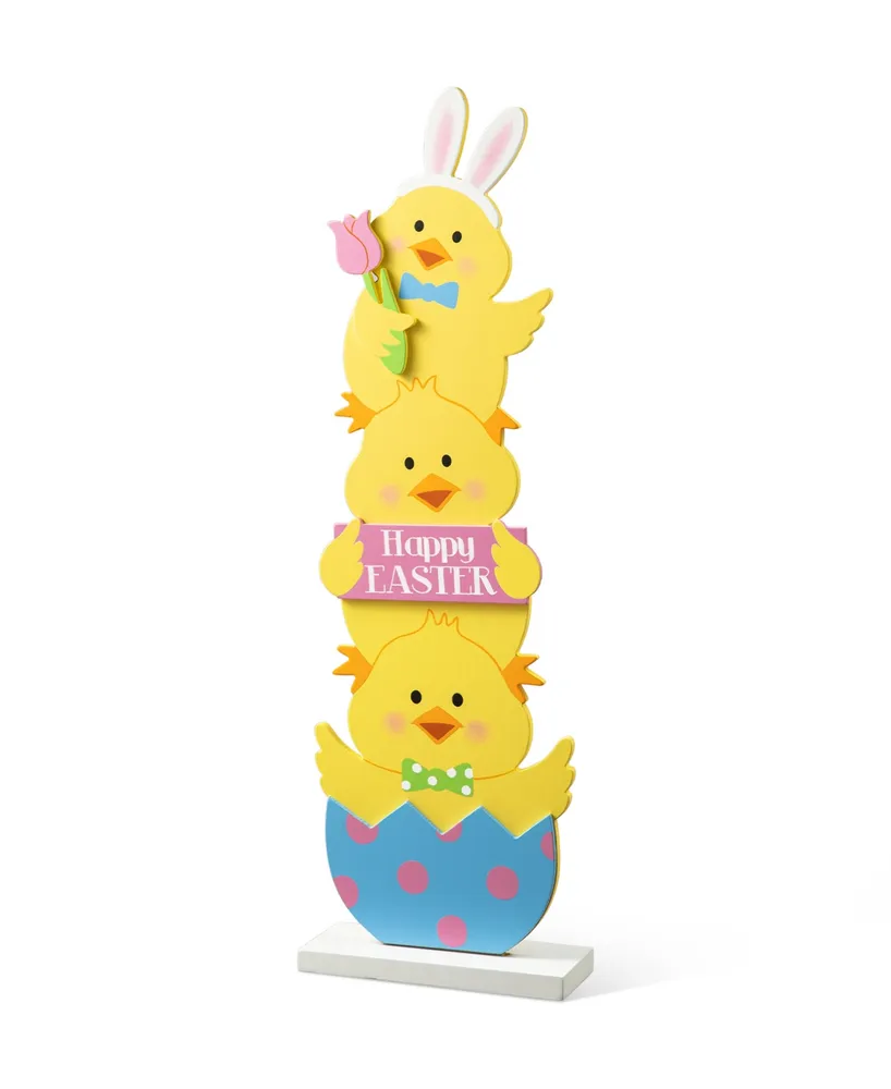 Glitzhome 30" H Easter Wooden Stacked Chicks Porch Decor