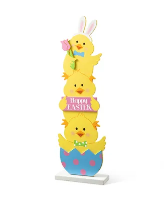 Glitzhome 30" H Easter Wooden Stacked Chicks Porch Decor