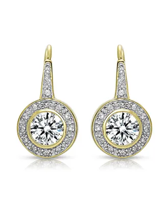 Genevive Cubic Zirconia Sterling Silver Round Stud Drop Euro Earrings