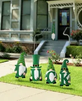 Glitzhome 24" H Metal St. Patrick's Luck Gnome Yard Stake or Standing Decor or Wall Decor, Set of 4