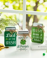 Glitzhome 7" H St. Patrick's Wooden Mason Jar Table Decor, Set of 3