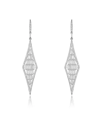 Genevive Sterling Silver Shaped Cubic Zirconia Long Kite Shape Drop Earrings