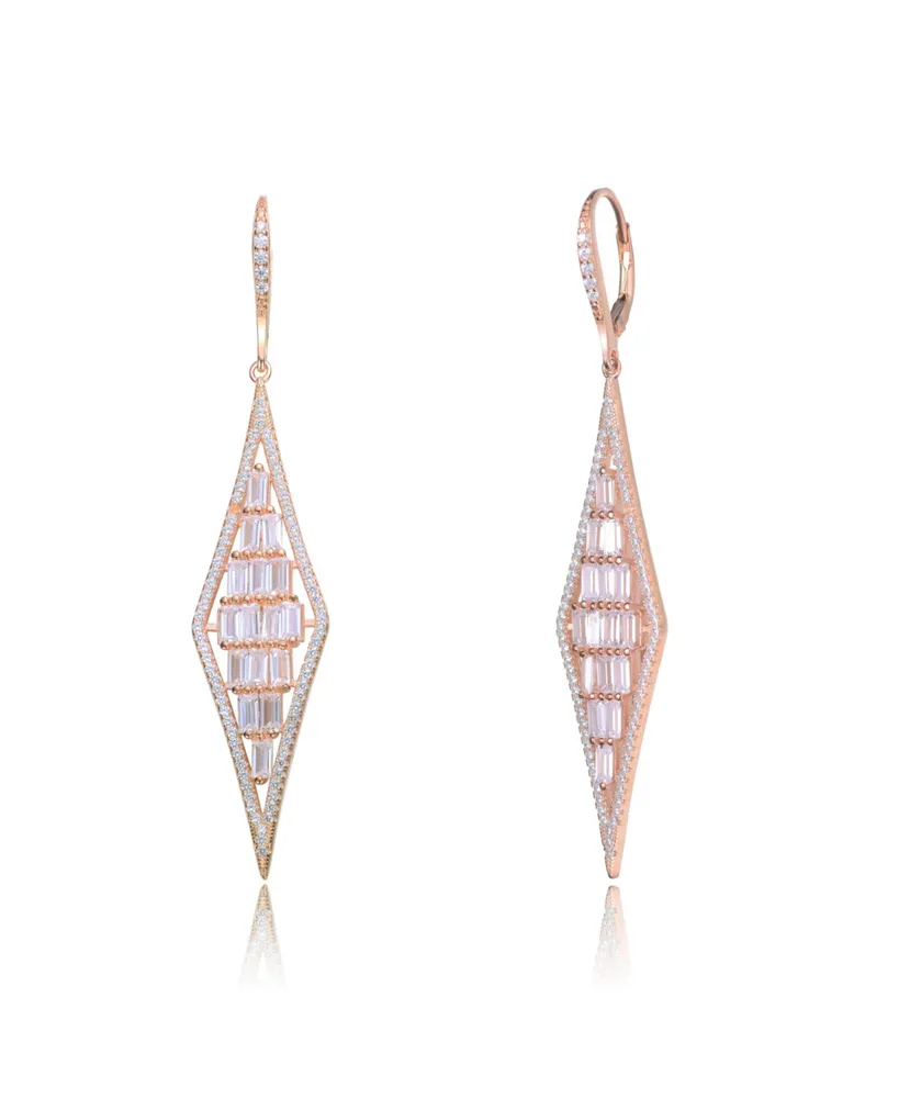 Sterling Silver Shaped Cubic Zirconia Long Kite Shape Drop Earrings