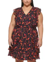 Tommy Hilfiger Plus Ruffled Floral Chiffon Dress