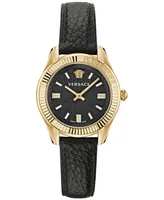 Versace Women's Swiss Greca Time Black Leather Strap Watch 35mm