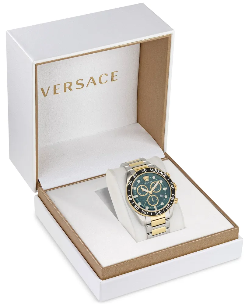 Versace Men's Swiss Chronograph Greca Dome Two Tone Bracelet Watch 43mm