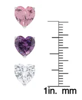 Macy's Silver Plated Brass Pink, Purple and White Cubic Zirconia Heart Stud Earrings Set