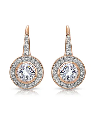 Genevive Cubic Zirconia Sterling Silver Round Stud Drop Euro Earrings