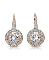 Cubic Zirconia Sterling Silver Round Stud Drop Euro Earrings