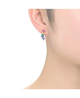 Sterling Silver Spiky Cubic Zirconia Drop Stud Earrings