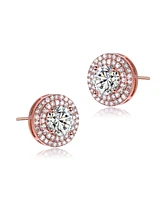 Genevive Cubic Zirconia Sterling Silver round Haloed Stud Earrings