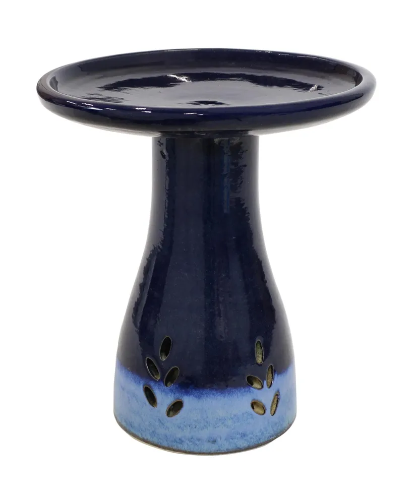 Sunnydaze Decor Classic Duo-Tone Cut-Out Ceramic Bird Bath - 20.5 in - Dark Blue