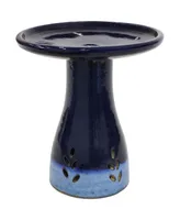 21" H Ceramic Bird Bath for Outside - Hand-Painted Outdoor Bird Bath Bowl, Uv/Frost-Resistant Finish - Dark Blue - Cut Out Pedestal