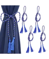 Sunnydaze Decor Rope Indoor and Outdoor Curtain Tiebacks - Blue - Set of 4