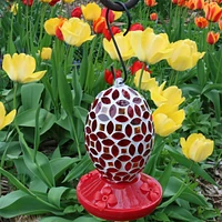 Sunnydaze Decor Glass Oval Mosaic Flower Outdoor Hummingbird Feeder - 7 in - Red