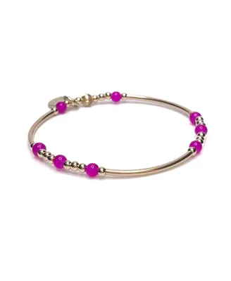 Bowood Lane Non-Tarnishing Gold filled, 3mm Gold Ball , Gold Tube Stretch Bracelet & Colorful Pink Glass Beads
