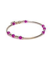 Bowood Lane Non-Tarnishing Gold filled, 3mm Gold Ball , Gold Tube Stretch Bracelet & Colorful Pink Glass Beads