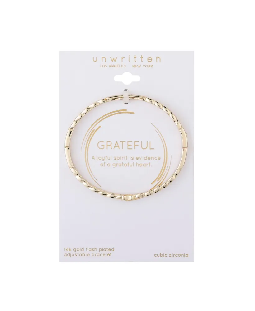 Unwritten 14K Gold Flash-Plated Cubic Zirconia "Grateful" Heart Braided Bracelet