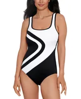 Shape Solver Sport for Swim Solutions Women's Colorblocked One-Piece Swimsuit