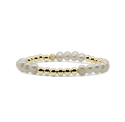 Bowood Lane Non-Tarnishing Gold filled, 5mm Gold Ball and Freshwater Pearl Stretch Bracelet