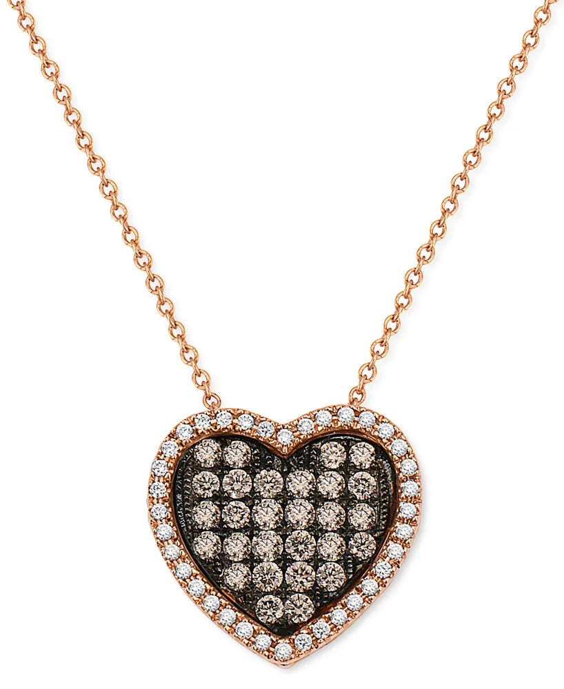 Le Vian Chocolate Diamonds (1/2 ct. t.w.) & Vanilla Diamonds (1/6 ct. t.w.) Heart 18" Pendant Necklace in 14k Rose Gold