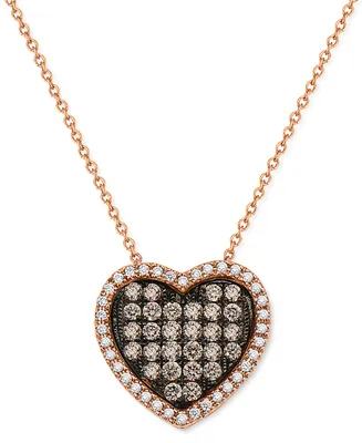 Le Vian Chocolate Diamonds (1/2 ct. t.w.) & Vanilla Diamonds (1/6 ct. t.w.) Heart 18" Pendant Necklace in 14k Rose Gold