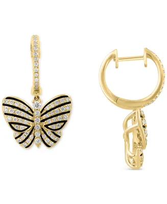 Effy Diamond Butterfly Charm Hoop Earrings (7/8 ct. t.w.) in 14k Gold