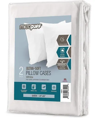 Micropuff 100% Microfiber Pillow Cases - White- 2 Pack