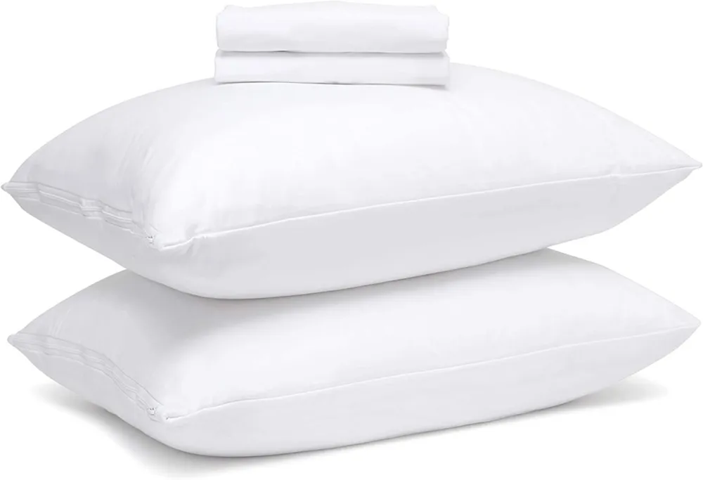 Micropuff Hypoallergenic Microfiber Pillow Protector with Zipper– White (2 Pack