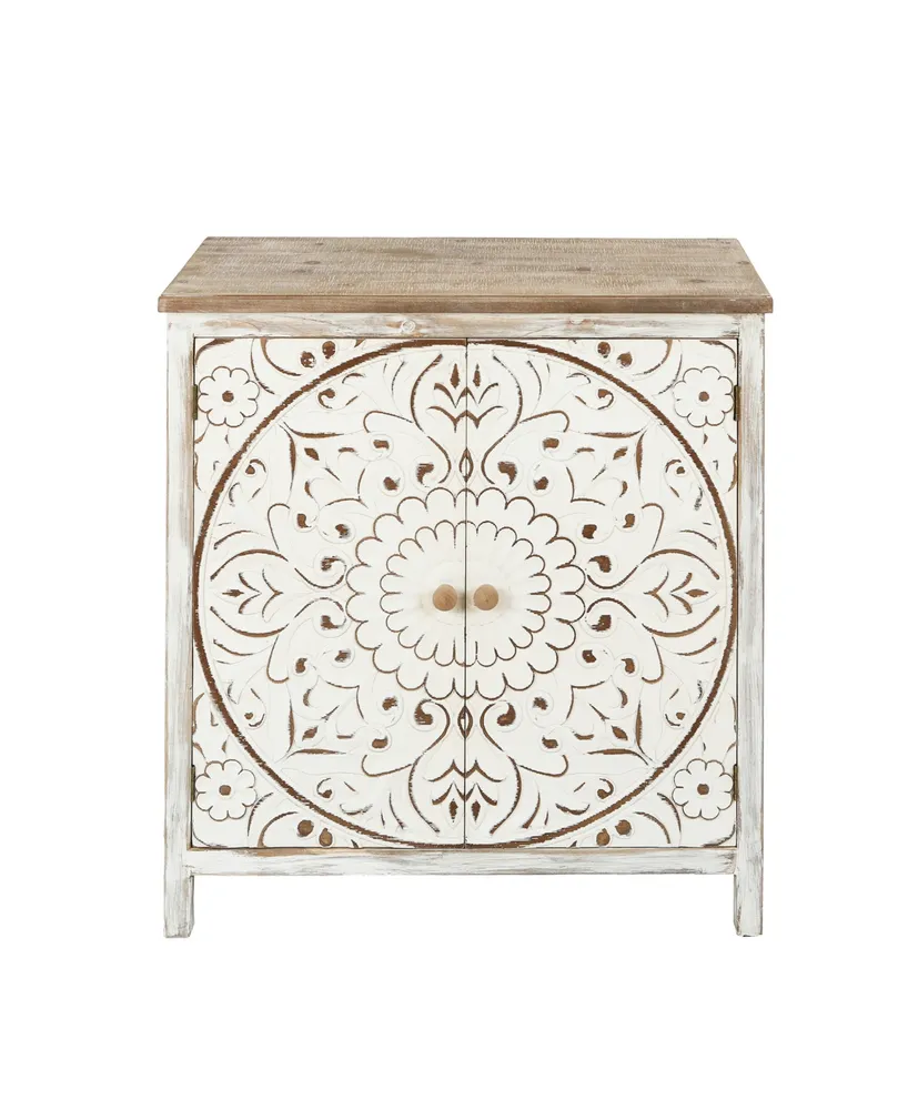 Luxen Home Distressed Floral 15.4" Medium Density Fiberboard, Wood 2-Door Storage Cabinet