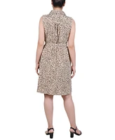 Ny Collection Petite Printed Sleeveless Belted Shirtdress