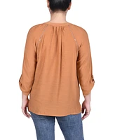 Ny Collection Petite Raglan Sleeve Split Neck Blouse