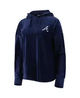 Women's Touch Navy Atlanta Braves End Line Pullover Hoodie