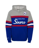 Big Boys and Girls Mitchell & Ness Heather Gray, Royal Philadelphia 76ers Hardwood Classics Head Coach Pullover Hoodie