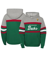 Big Boys and Girls Mitchell & Ness Heather Gray, Green Milwaukee Bucks Hardwood Classics Head Coach Pullover Hoodie